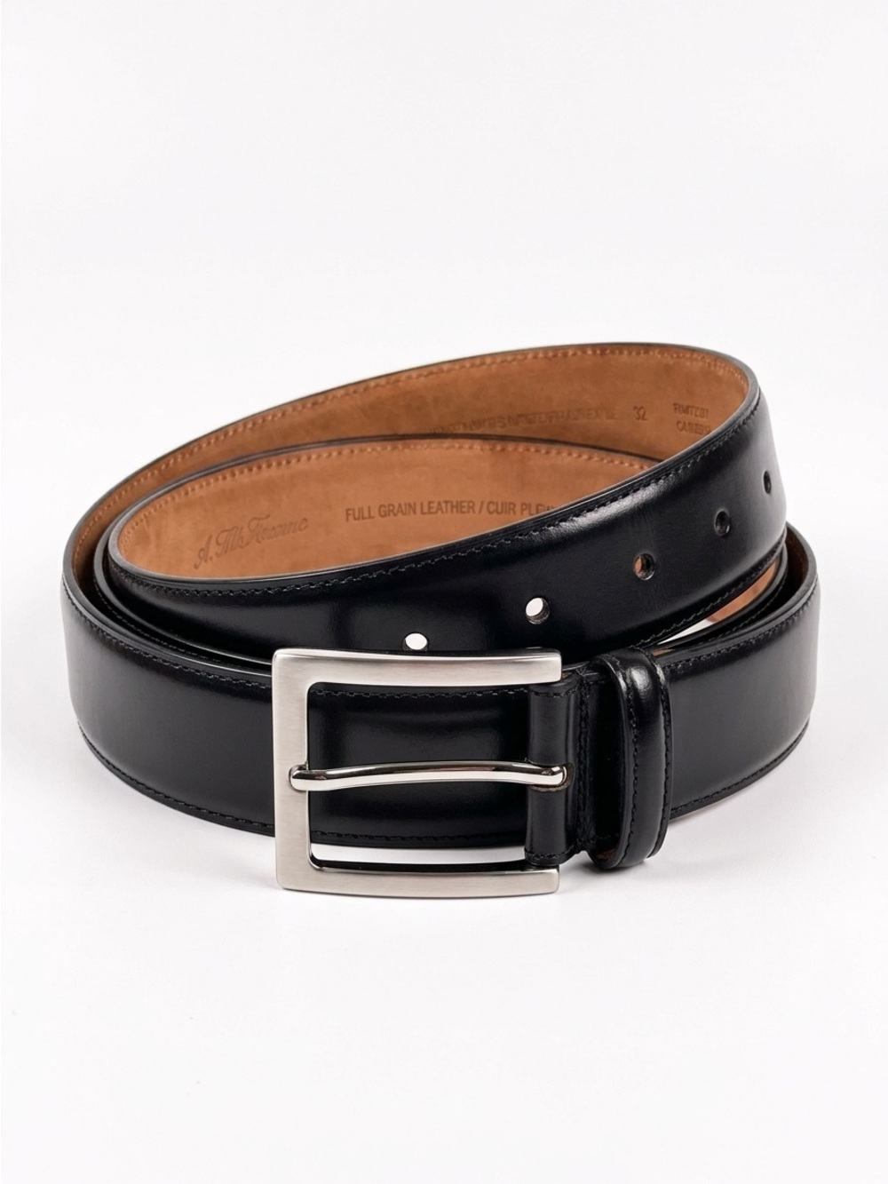 Saks Fifth Avenue Italian Dress Belt Full Grain Leather Black Size 32